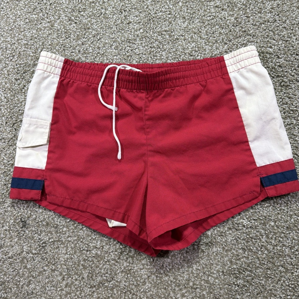 Vintage Jantzen Swim Trunks 80s Colorblock Striped 2 Inch Inseam